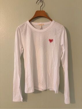 rag & bone White Long-Sleeve Tee with Red Heart Embroidery